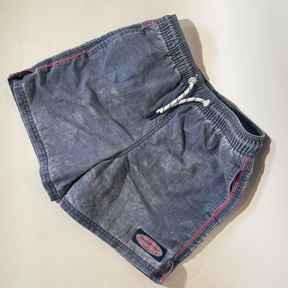 Vineyard Vines Island Swim Trunks Boys Size 7 Sun faded blue pink piping
